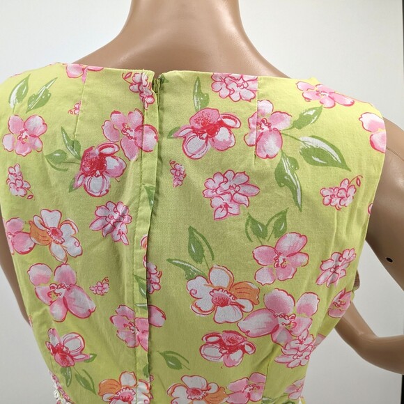 Vintage y2k Bay Studio Midi Dress Faux Wrap Floral Green Crochet Size Petite M - Picture 8 of 10